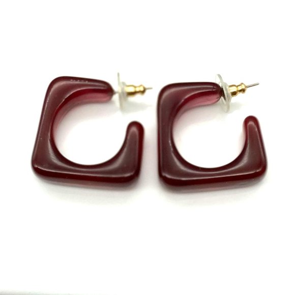 Ultra Mod Square Hoop Earrings, Purple Lucite Rounded Hoops - Picture 4 of 5